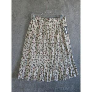 Metrowear Floral Pleated Midi Skirt Ivory Red Green Women's Size L